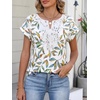 image:imageANRABESS Womens Short Sleeve Tops Boho V Neck Lace Shirts Dressy Casual Blouses Summer Cute Tunic 2026 Trendy Fashion ClothesLeaf Print