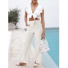 image:imageANRABESS Womens Wide Leg Palazzo Linen Pants High Waist Split Ankle Casual Lounge Beach Vacation Pants 2026 Spring SummerBeige