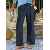 image:imageANRABESS Womens Wide Leg Palazzo Linen Pants High Waist Split Ankle Casual Lounge Beach Vacation Pants 2026 Spring SummerNavy Blue