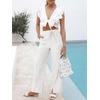 image:imageANRABESS Womens Wide Leg Palazzo Linen Pants High Waist Split Ankle Casual Lounge Beach Vacation Pants 2026 Spring SummerWhite