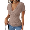 image:imageANRABESS Shirts for Women V Neck Short Sleeve Sexy Top Ribbed Slim Fit Dressy Casual 2026 Comfy Daily Wear amp Going OutTan