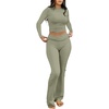 image:imageANRABESS Women 2 Piece Lounge SetCrop Top amp Fold Over Flare Pants Soft Stretch Fabric Matching Outfit for Yoga Casual WearArmy Green