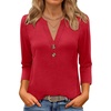 image:imageANRABESS Women 34 Length Sleeve Henley Tops V Neck Business Casual Work T Shirts Cute Travel Shirt 2026 Spring Trendy OutfitRed