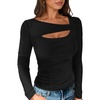 image:imageANRABESS Womens Cutout Tops Trendy Sexy Long Sleeve Shirts Ribbed Slim Fit Tee 2026 Fall Fashion Going Out Tshirts ClothesBlack
