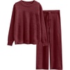 image:imageANRABESS Womens Fuzzy Fleece Pajama Sets 2 Piece Outfits Long Sleeve Top Wide Leg Pants Lounge Matching Set 2026 Fall WinterWine Red