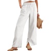 image:imageANRABESS Womens Wide Leg Palazzo Linen Pants High Waist Split Ankle Casual Lounge Beach Vacation Pants 2026 Spring SummerWhite