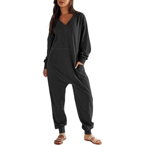 image:imageANRABESS Jumpsuits for Women 2026 Fall Long Sleeve Casual Loose Fit Romper Lounge One Piece Pajamas Outfits JumperBlack
