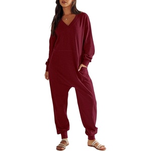 image:imageANRABESS Jumpsuits for Women 2026 Fall Long Sleeve Casual Loose Fit Romper Lounge One Piece Pajamas Outfits JumperBurgundy