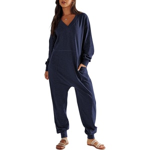 image:imageANRABESS Jumpsuits for Women 2026 Fall Long Sleeve Casual Loose Fit Romper Lounge One Piece Pajamas Outfits JumperDeep Blue