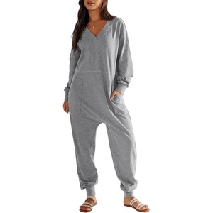 image:imageANRABESS Jumpsuits for Women 2026 Fall Long Sleeve Casual Loose Fit Romper Lounge One Piece Pajamas Outfits JumperGrey