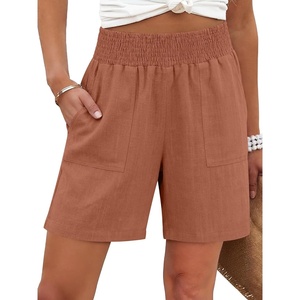 image:imageANRABESS Linen Shorts for Women Casual Summer High Waisted Wide Leg Lounge Beach Vacation Shorts with PocketsRust Red