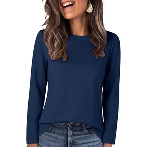 image:imageANRABESS Long Sleeve Shirts for WomenSoft Stretchy WrinkleFree TopsCasual Crew Neck T Shirt for Work Daily FallNavy Blue