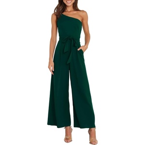 image:imageANRABESS Women Summer Dressy Jumpsuits One Shoulder Sleeveless Casual Wide Leg Pants Romper Jumper 2026 Trendy Fall OutfitsDeep Green