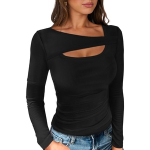 image:imageANRABESS Womens Cutout Tops Trendy Sexy Long Sleeve Shirts Ribbed Slim Fit Tee 2026 Fall Fashion Going Out Tshirts ClothesBlack