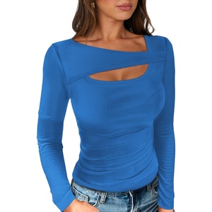 image:imageANRABESS Womens Cutout Tops Trendy Sexy Long Sleeve Shirts Ribbed Slim Fit Tee 2026 Fall Fashion Going Out Tshirts ClothesBlue