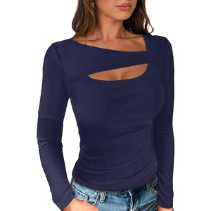 image:imageANRABESS Womens Cutout Tops Trendy Sexy Long Sleeve Shirts Ribbed Slim Fit Tee 2026 Fall Fashion Going Out Tshirts ClothesNavy Blue