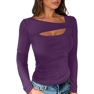 image:imageANRABESS Womens Cutout Tops Trendy Sexy Long Sleeve Shirts Ribbed Slim Fit Tee 2026 Fall Fashion Going Out Tshirts ClothesPurple