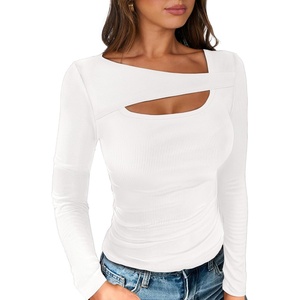 image:imageANRABESS Womens Cutout Tops Trendy Sexy Long Sleeve Shirts Ribbed Slim Fit Tee 2026 Fall Fashion Going Out Tshirts ClothesWhite