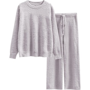 image:imageANRABESS Womens Fuzzy Fleece Pajama Sets 2 Piece Outfits Long Sleeve Top Wide Leg Pants Lounge Matching Set 2026 Fall WinterPurple Grey
