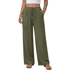 image:imageANRABESS Womens Palazzo Pants Wide Leg Flowy Drawstring High Waisted Casual Trousers 2026 Summer Beach Vacation ClothesArmy Green