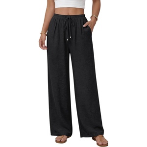image:imageANRABESS Womens Palazzo Pants Wide Leg Flowy Drawstring High Waisted Casual Trousers 2026 Summer Beach Vacation ClothesBlack