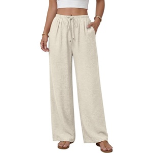 image:imageANRABESS Womens Palazzo Pants Wide Leg Flowy Drawstring High Waisted Casual Trousers 2026 Summer Beach Vacation ClothesLight Yellow