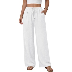 image:imageANRABESS Womens Palazzo Pants Wide Leg Flowy Drawstring High Waisted Casual Trousers 2026 Summer Beach Vacation ClothesWhite