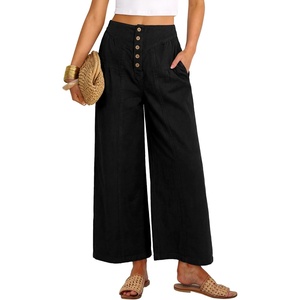 image:imageANRABESS Womens Wide Leg Palazzo JeansCropped Ankle LengthHigh Waist Baggy Barrel Denim Pants with Pockets Black Large
