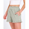image:imageANRABESS Boxer Shorts for WomenGingham Plaid Elastic Waist RufflePerfect for LoungePajamaampSleepCute Casual Summer BottomsArmy Green White Plaid