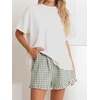 image:imageANRABESS Boxer Shorts for WomenGingham Plaid Elastic Waist RufflePerfect for LoungePajamaampSleepCute Casual Summer BottomsArmy Green White Plaid