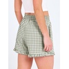 image:imageANRABESS Boxer Shorts for WomenGingham Plaid Elastic Waist RufflePerfect for LoungePajamaampSleepCute Casual Summer BottomsArmy Green White Plaid