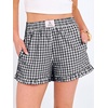 image:imageANRABESS Boxer Shorts for WomenGingham Plaid Elastic Waist RufflePerfect for LoungePajamaampSleepCute Casual Summer BottomsBlack White Plaid