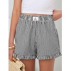 image:imageANRABESS Boxer Shorts for WomenGingham Plaid Elastic Waist RufflePerfect for LoungePajamaampSleepCute Casual Summer BottomsBlack White Stripe