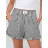 image:imageANRABESS Boxer Shorts for WomenGingham Plaid Elastic Waist RufflePerfect for LoungePajamaampSleepCute Casual Summer BottomsBlack White Stripe