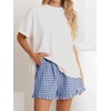 image:imageANRABESS Boxer Shorts for WomenGingham Plaid Elastic Waist RufflePerfect for LoungePajamaampSleepCute Casual Summer BottomsBlue White Plaid