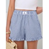image:imageANRABESS Boxer Shorts for WomenGingham Plaid Elastic Waist RufflePerfect for LoungePajamaampSleepCute Casual Summer BottomsBlue White Stripe
