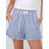image:imageANRABESS Boxer Shorts for WomenGingham Plaid Elastic Waist RufflePerfect for LoungePajamaampSleepCute Casual Summer BottomsBlue White Stripe