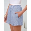 image:imageANRABESS Boxer Shorts for WomenGingham Plaid Elastic Waist RufflePerfect for LoungePajamaampSleepCute Casual Summer BottomsBlue White Stripe