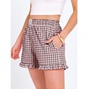 image:imageANRABESS Boxer Shorts for WomenGingham Plaid Elastic Waist RufflePerfect for LoungePajamaampSleepCute Casual Summer BottomsBrown White Plaid