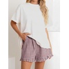 image:imageANRABESS Boxer Shorts for WomenGingham Plaid Elastic Waist RufflePerfect for LoungePajamaampSleepCute Casual Summer BottomsBrown White Plaid