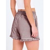 image:imageANRABESS Boxer Shorts for WomenGingham Plaid Elastic Waist RufflePerfect for LoungePajamaampSleepCute Casual Summer BottomsBrown White Plaid