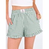 image:imageANRABESS Boxer Shorts for WomenGingham Plaid Elastic Waist RufflePerfect for LoungePajamaampSleepCute Casual Summer BottomsGreen White Plaid