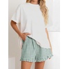 image:imageANRABESS Boxer Shorts for WomenGingham Plaid Elastic Waist RufflePerfect for LoungePajamaampSleepCute Casual Summer BottomsGreen White Plaid