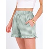 image:imageANRABESS Boxer Shorts for WomenGingham Plaid Elastic Waist RufflePerfect for LoungePajamaampSleepCute Casual Summer BottomsGreen White Plaid