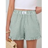 image:imageANRABESS Boxer Shorts for WomenGingham Plaid Elastic Waist RufflePerfect for LoungePajamaampSleepCute Casual Summer BottomsGreen White Stripe
