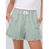 image:imageANRABESS Boxer Shorts for WomenGingham Plaid Elastic Waist RufflePerfect for LoungePajamaampSleepCute Casual Summer BottomsGreen White Stripe
