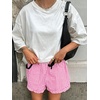 image:imageANRABESS Boxer Shorts for WomenGingham Plaid Elastic Waist RufflePerfect for LoungePajamaampSleepCute Casual Summer BottomsHot Pink White Plaid