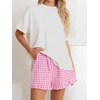 image:imageANRABESS Boxer Shorts for WomenGingham Plaid Elastic Waist RufflePerfect for LoungePajamaampSleepCute Casual Summer BottomsHot Pink White Plaid