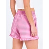 image:imageANRABESS Boxer Shorts for WomenGingham Plaid Elastic Waist RufflePerfect for LoungePajamaampSleepCute Casual Summer BottomsHot Pink White Plaid