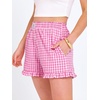 image:imageANRABESS Boxer Shorts for WomenGingham Plaid Elastic Waist RufflePerfect for LoungePajamaampSleepCute Casual Summer BottomsHot Pink White Plaid